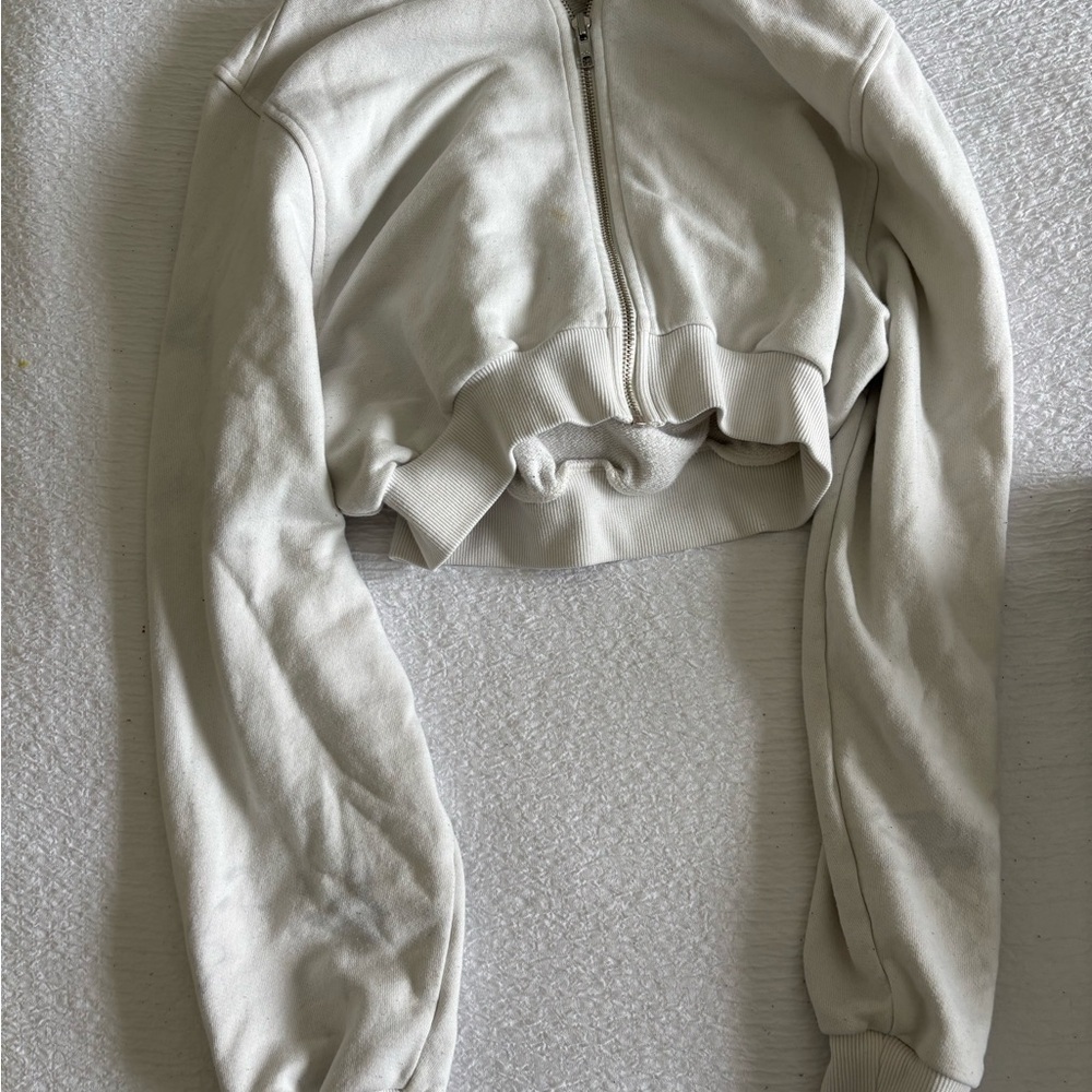 Women's Cream Zip-Up Cropped Hoodie